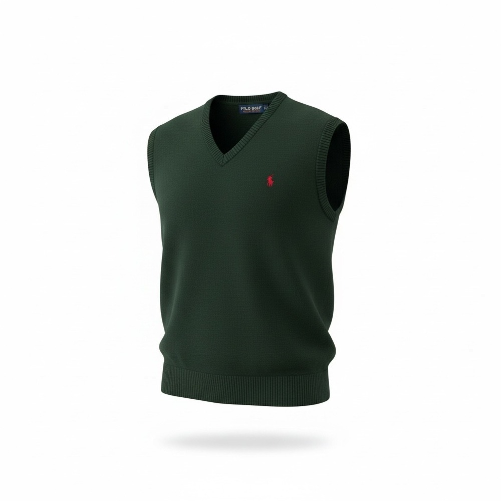 Polo Golf Ralph Lauren Mens XL Green Cotton V-Neck Sweater Vest Hunter Green